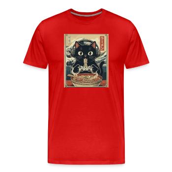Ramen Cat Game Ukiyoe  - Men's Premium Organic T-Shirt - red - Front - Damien (186cm)