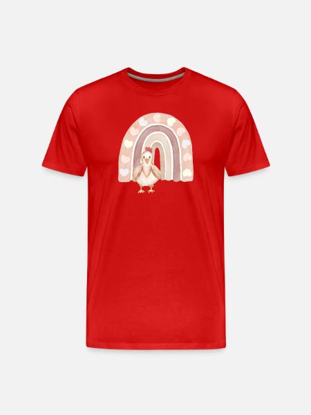 Huhn mit Herz-Regenbogen - Männer Premium Bio T-Shirt - Rot
