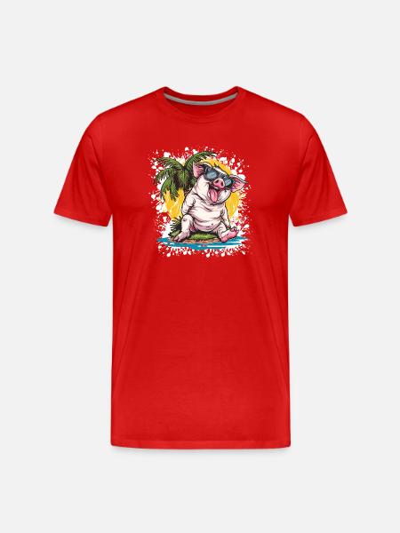 Pig Summer Comic - Men's Premium Organic T-Shirt - red