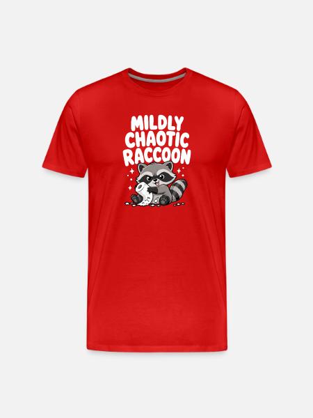  Leicht Chaotischer Waschbär, Lustiger - Männer Premium Bio T-Shirt - Rot