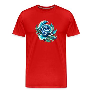 Impression en Onde de Rose Bleue - T-shirt bio Premium Homme - rouge - Devant - Damien (186cm)
