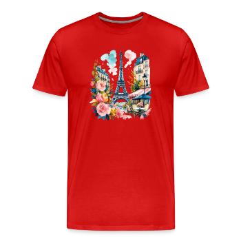 Tour Eiffel Paris Aquarelle florale vintage - T-shirt bio Premium Homme - rouge - Devant - Damien (186cm)