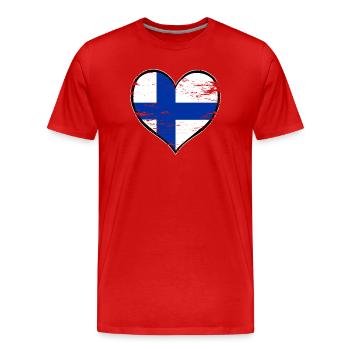Drapeau du cœur finlandais utilisé - T-shirt bio Premium Homme - rouge - Devant - Damien (186cm)