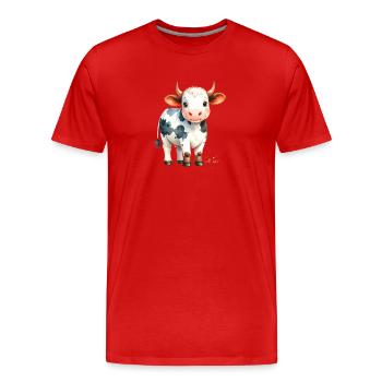 Petite vache de dessin animé avec des taches – Un design mignon pour enfants - T-shirt bio Premium Homme - rouge - Devant - Damien (186cm)