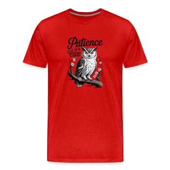 Hibou de la Sagesse et de la Patience - T-shirt bio Premium Homme - rouge - Devant - Damien (186cm)