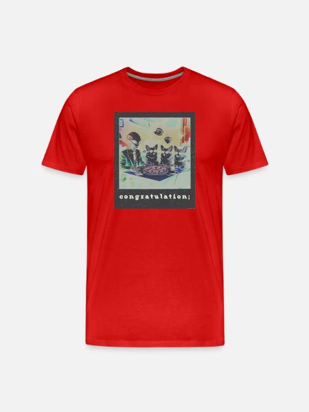 Une soirée pizza rétro Alien Corgi Œuvre d’art surréaliste - T-shirt bio Premium Homme - rouge