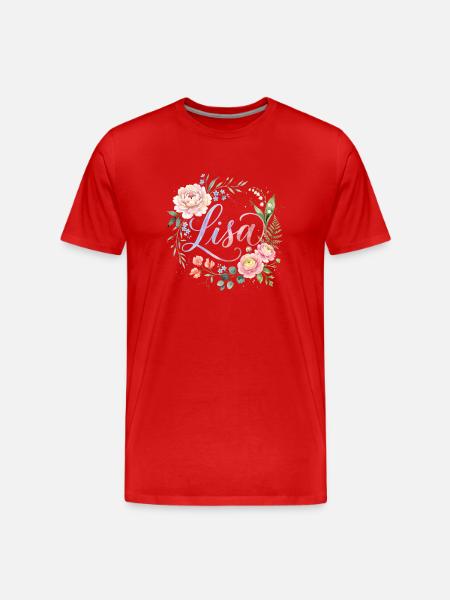 Lisa Flower Wreath Name Design - Men's Premium Organic T-Shirt - red