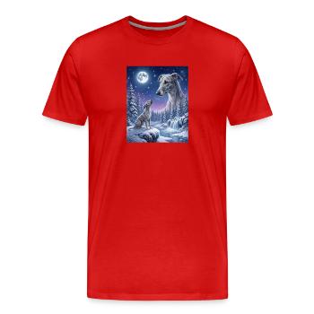 Chien lévrier mème hurlant à la lune - T-shirt bio Premium Homme - rouge - Devant - Damien (186cm)