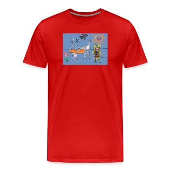 Fleur, prairie surréaliste néo-expressionniste - T-shirt bio Premium Homme - rouge - Devant - Damien (186cm)