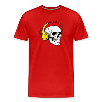 Crâne punk avec écouteurs et crête rouge - T-shirt bio Premium Homme - rouge - Devant - Damien (186cm)