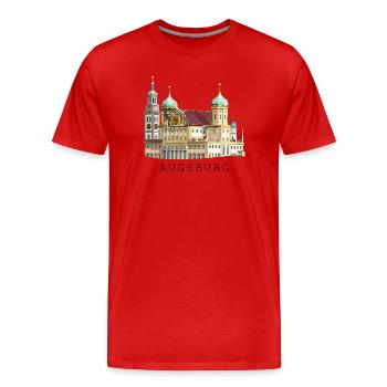 Augsburger Stadtsilhouette, Handzeichnung Rathaus - Männer Premium Bio T-Shirt - Rot - Vorne - Damien (186cm)