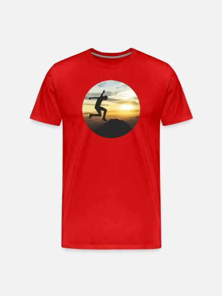 Sunset Jump on Mountain - Men's Premium Organic T-Shirt - red