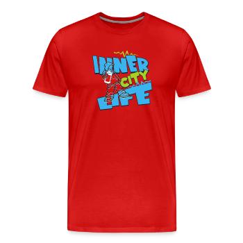 Vie en centre-ville – Culture urbaine Design graphique - T-shirt bio Premium Homme - rouge - Devant - Damien (186cm)