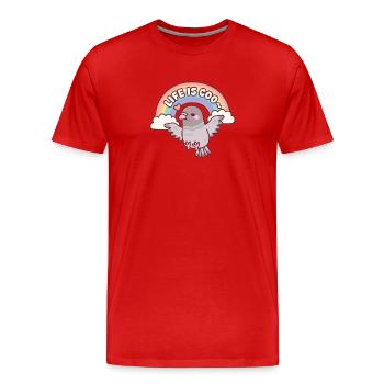 Cute Pigeon Flying Among Rainbow Life Is Coo Pun - Men's Premium Organic T-Shirt - red - Front - Damien (186cm)