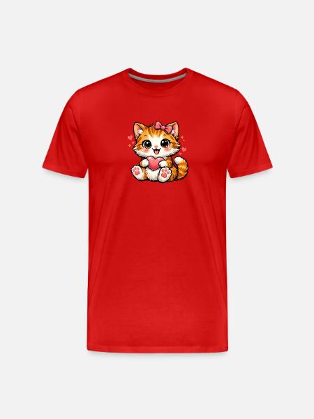 Cuddly Kitten Heart Motif - Men's Premium Organic T-Shirt - red