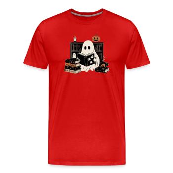 Halloween Geist Bücher Lesen - Männer Premium Bio T-Shirt - Rot - Vorne - Damien (186cm)