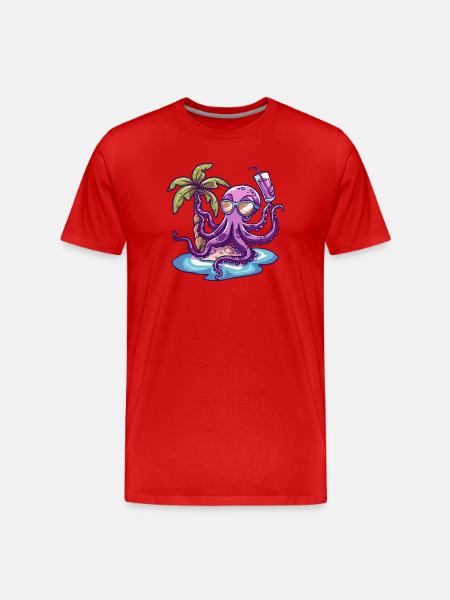 Oktopus Sommer Urlaub - Männer Premium Bio T-Shirt - Rot