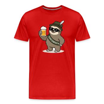 Schützenfest Faultier mit Bier - Männer Premium Bio T-Shirt - Rot - Vorne - Damien (186cm)