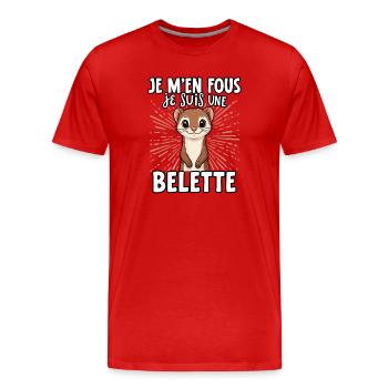 Je m'en fous je suis une Belette - süßer Wiesel - Männer Premium Bio T-Shirt - Rot - Vorne - Damien (186cm)