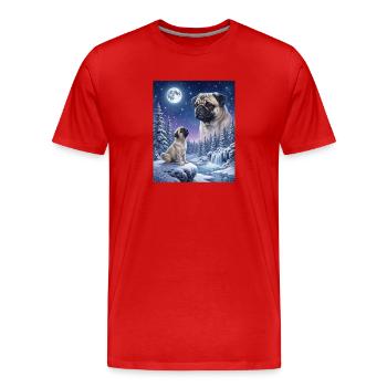 Hurlant à la Lune, chien meme Carlin - T-shirt bio Premium Homme - rouge - Devant - Damien (186cm)