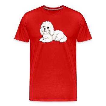 Dessin animé du chien blanc en poils - T-shirt bio Premium Homme - rouge - Devant - Damien (186cm)
