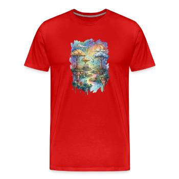 Vibrant Watercolor Floating Islands Art - Männer Premium Bio T-Shirt - Rot - Vorne - Damien (186cm)