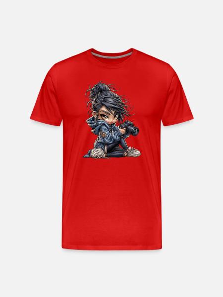 Kameramädchen im Denim Hoodie - Männer Premium Bio T-Shirt - Rot