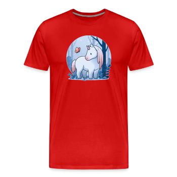 Licorne avec papillon - T-shirt bio Premium Homme - rouge - Devant - Damien (186cm)