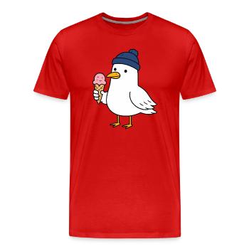 Mouette avec chapeau et glace - T-shirt bio Premium Homme - rouge - Devant - Damien (186cm)