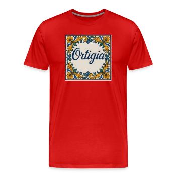 Motif de carreaux céramiques Ortiga - T-shirt bio Premium Homme - rouge - Devant - Damien (186cm)