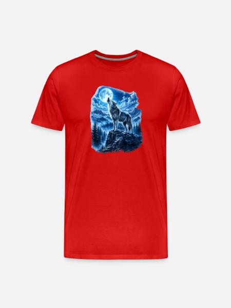 Wolf heult Mond an - Männer Premium Bio T-Shirt - Rot
