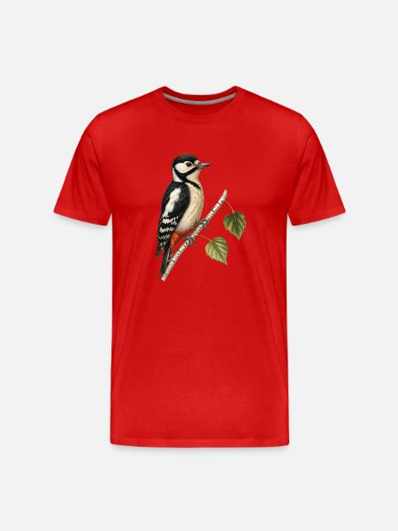 Großer Specht am Ast - Männer Premium Bio T-Shirt - Rot