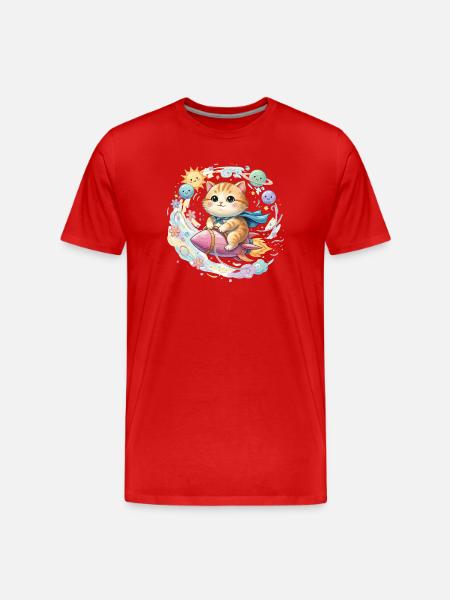 Chat de l’espace mignon sur Rocket - T-shirt bio Premium Homme - rouge