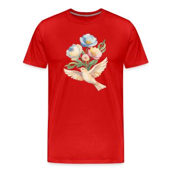 Oiseau volant aux fleurs - T-shirt bio Premium Homme - rouge - Devant - Damien (186cm)
