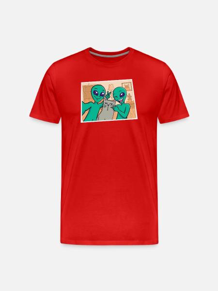 Rumvæsener tager et billede med katten - Herre Premium T-shirt økologisk - rød
