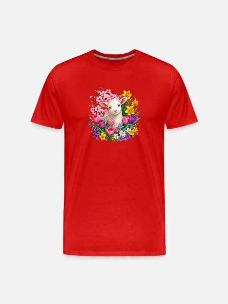 Lamb in a spring blossom wreath - Men's Premium Organic T-Shirt - red