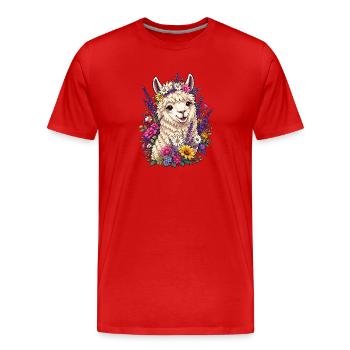 Couronne de lamas fleur - T-shirt bio Premium Homme - rouge - Devant - Damien (186cm)