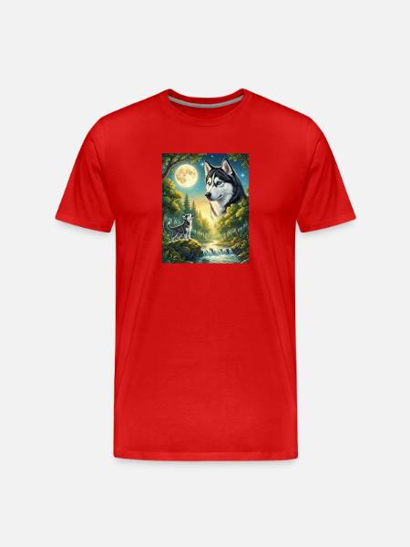 Howling to the Moon Meme Dog Siberian Husky - Men's Premium Organic T-Shirt - red