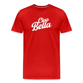 Ciao Bella Italien Spruch – Minimal Typo Design - Männer Premium Bio T-Shirt - Rot - Vorne - Damien (186cm)