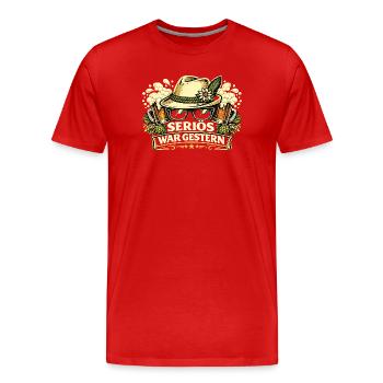 Trachtenshirts_-_Serioes_war_gestern - Männer Premium Bio T-Shirt - Rot - Vorne - Damien (186cm)