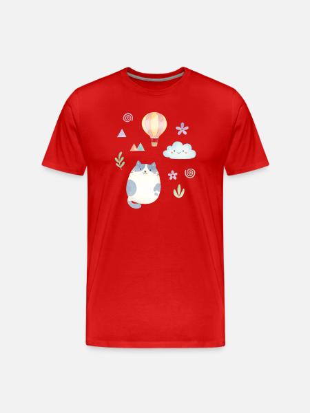 Chat aquarelle mignon et montgolfière - T-shirt bio Premium Homme - rouge