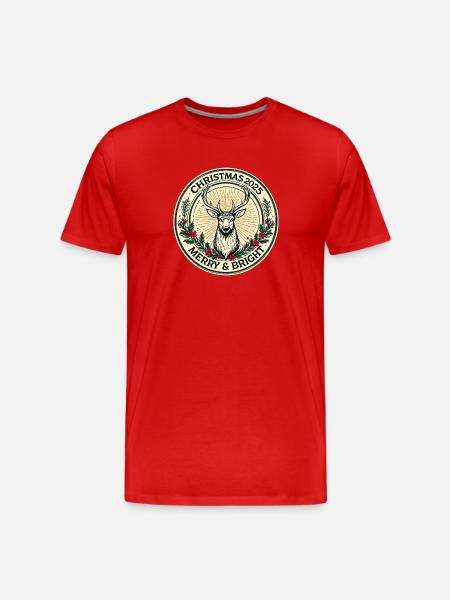 WeihnachtsHirsch Rundemblem 2025 - Männer Premium Bio T-Shirt - Rot