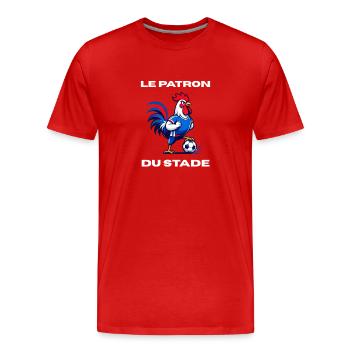 Coq du Stade Mascotte - Patron du Stade - humour - T-shirt bio Premium Homme - rouge - Devant - Damien (186cm)