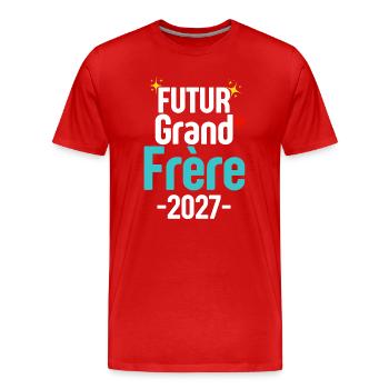 Futur Grand Frère 2027 Frère Bleu - T-shirt bio Premium Homme - rouge - Devant - Damien (186cm)
