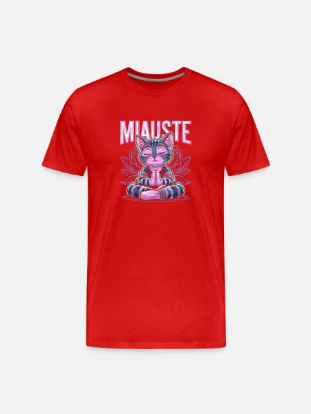 Meow Funny Yoga Cat Gift Idea - Men's Premium Organic T-Shirt - red