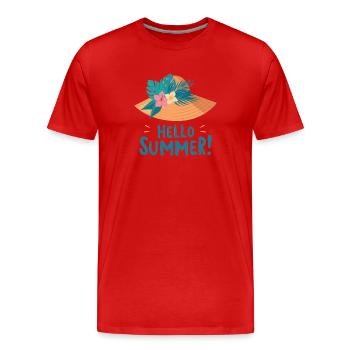 Bonjour illustration du chapeau de paille d’été - T-shirt bio Premium Homme - rouge - Devant - Damien (186cm)