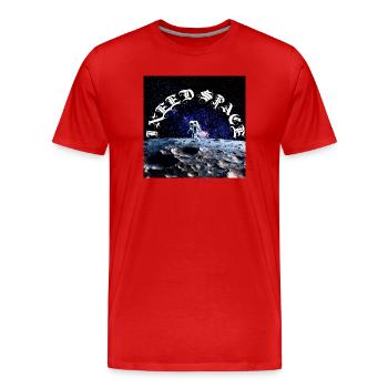 Astronaute sur l’arc lunaire Texte cosmique - T-shirt bio Premium Homme - rouge - Devant - Damien (186cm)
