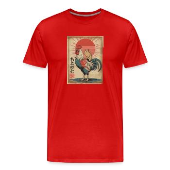  あよがに Japanischer Hahn Mit Hamster Retro - Männer Premium Bio T-Shirt - Rot - Vorne - Damien (186cm)