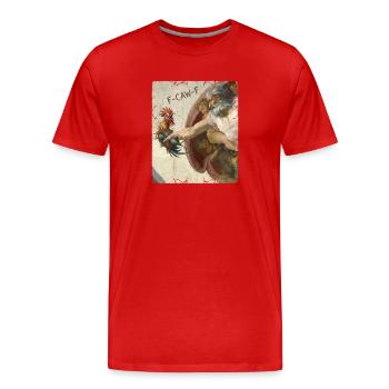F-CAW-F Rooster Meme – Drôle de sarcastique - T-shirt bio Premium Homme - rouge - Devant - Damien (186cm)