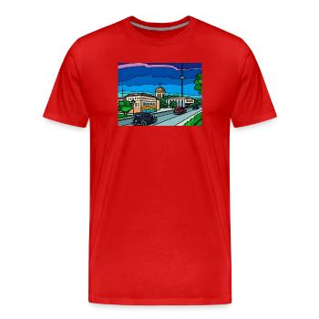 Scène rétro de rue urbaine - T-shirt bio Premium Homme - rouge - Devant - Damien (186cm)